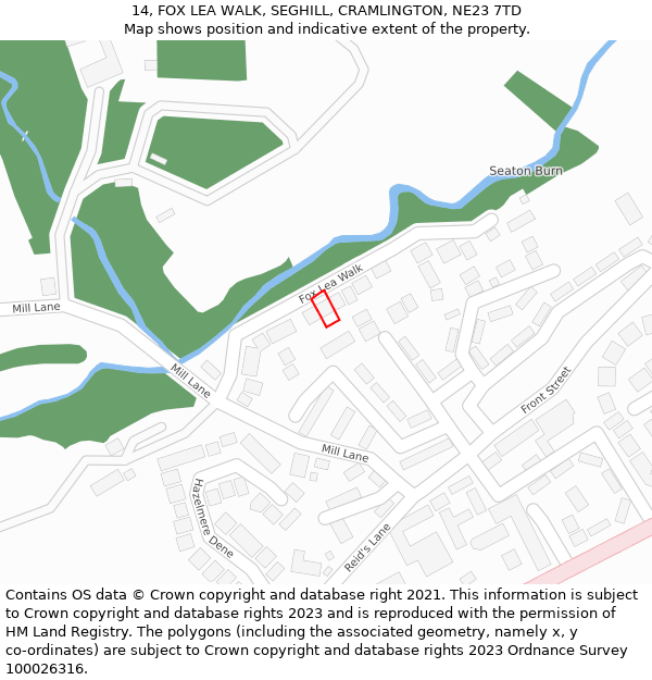 14, FOX LEA WALK, SEGHILL, CRAMLINGTON, NE23 7TD: Location map and indicative extent of plot