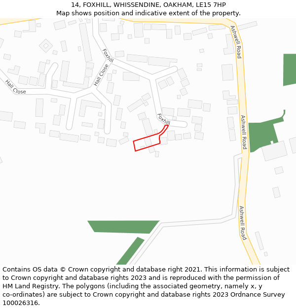 14, FOXHILL, WHISSENDINE, OAKHAM, LE15 7HP: Location map and indicative extent of plot