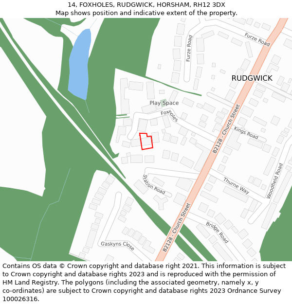 14, FOXHOLES, RUDGWICK, HORSHAM, RH12 3DX: Location map and indicative extent of plot