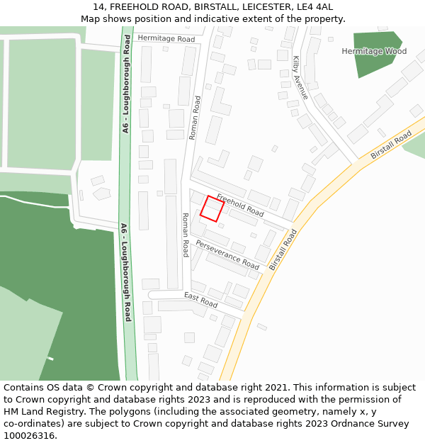 14, FREEHOLD ROAD, BIRSTALL, LEICESTER, LE4 4AL: Location map and indicative extent of plot