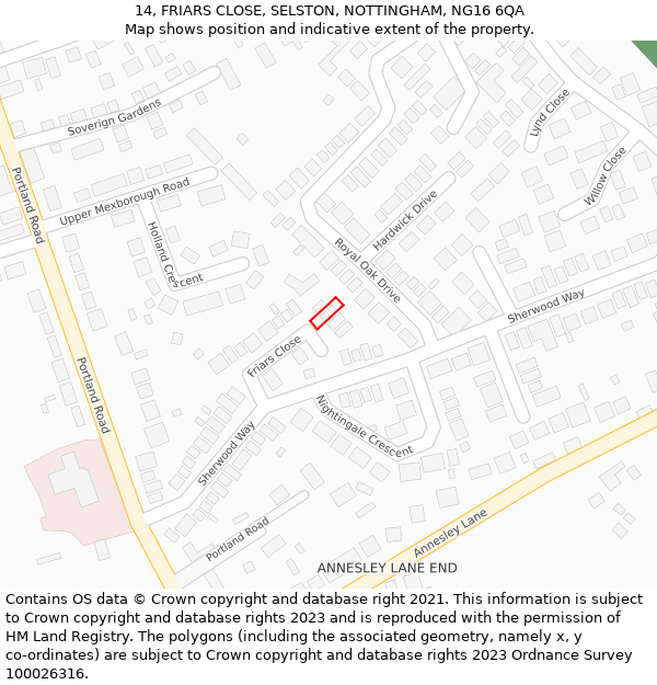 14, FRIARS CLOSE, SELSTON, NOTTINGHAM, NG16 6QA: Location map and indicative extent of plot