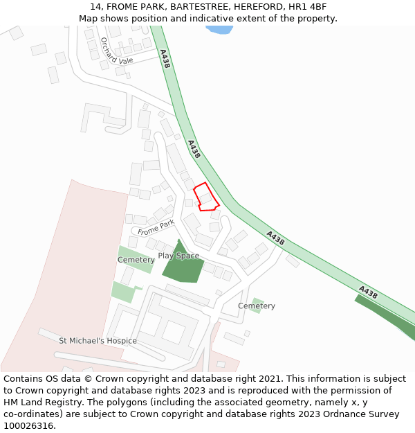 14, FROME PARK, BARTESTREE, HEREFORD, HR1 4BF: Location map and indicative extent of plot