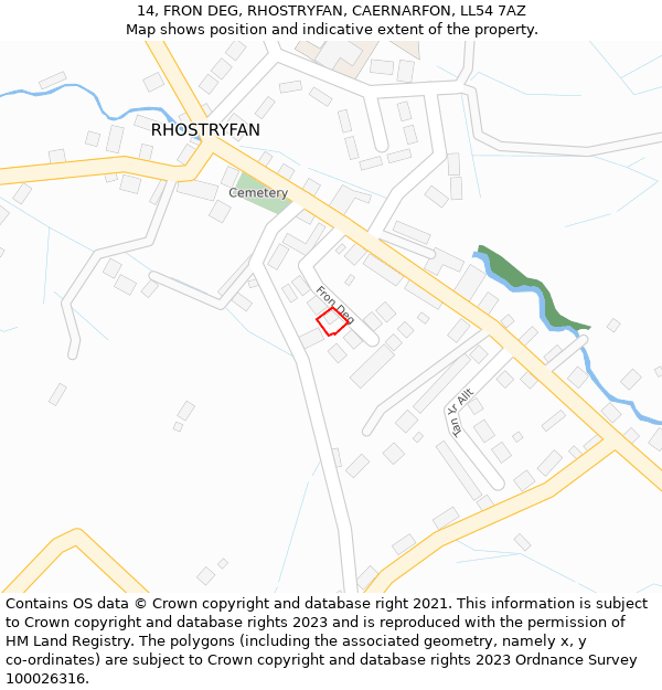 14, FRON DEG, RHOSTRYFAN, CAERNARFON, LL54 7AZ: Location map and indicative extent of plot