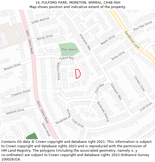 14, FULFORD PARK, MORETON, WIRRAL, CH46 0SH: Location map and indicative extent of plot