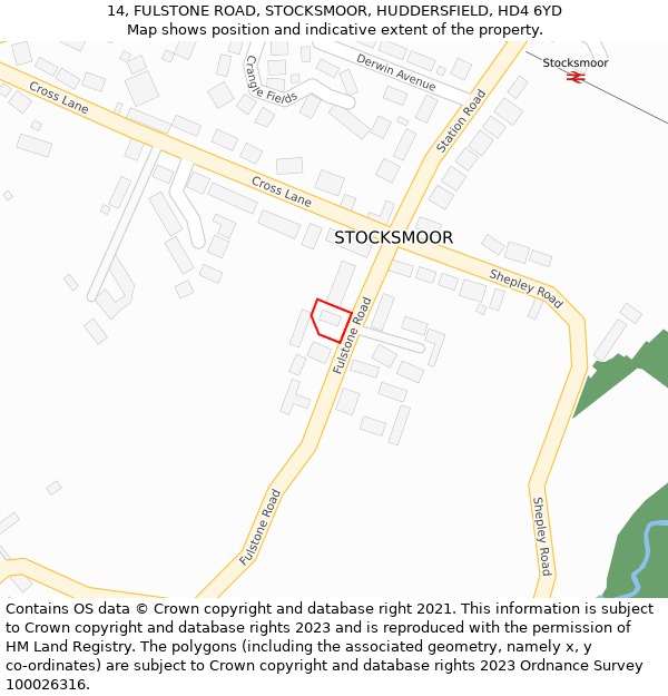 14, FULSTONE ROAD, STOCKSMOOR, HUDDERSFIELD, HD4 6YD: Location map and indicative extent of plot