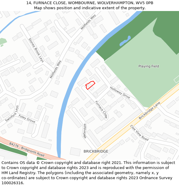 14, FURNACE CLOSE, WOMBOURNE, WOLVERHAMPTON, WV5 0PB: Location map and indicative extent of plot
