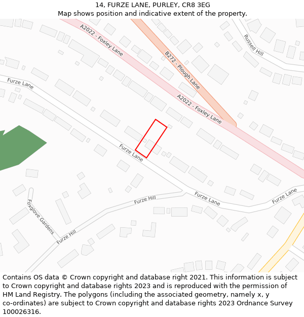 14, FURZE LANE, PURLEY, CR8 3EG: Location map and indicative extent of plot