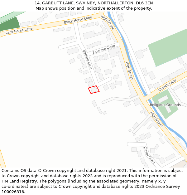 14, GARBUTT LANE, SWAINBY, NORTHALLERTON, DL6 3EN: Location map and indicative extent of plot