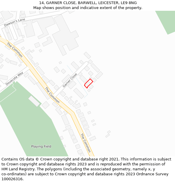 14, GARNER CLOSE, BARWELL, LEICESTER, LE9 8NG: Location map and indicative extent of plot