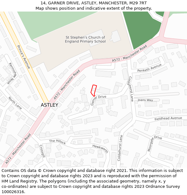 14, GARNER DRIVE, ASTLEY, MANCHESTER, M29 7RT: Location map and indicative extent of plot