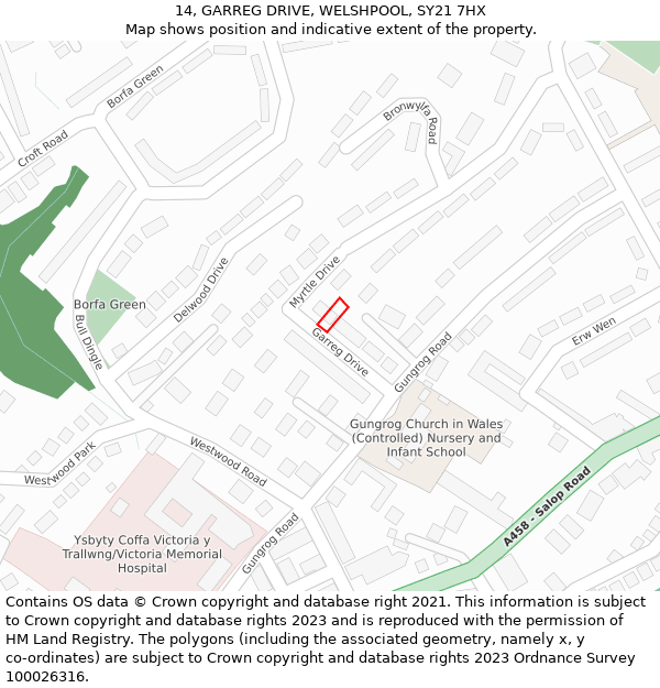 14, GARREG DRIVE, WELSHPOOL, SY21 7HX: Location map and indicative extent of plot