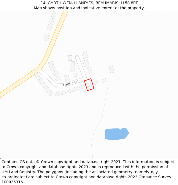 14, GARTH WEN, LLANFAES, BEAUMARIS, LL58 8PT: Location map and indicative extent of plot