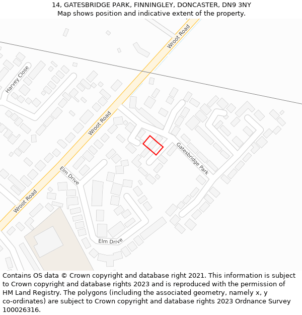 14, GATESBRIDGE PARK, FINNINGLEY, DONCASTER, DN9 3NY: Location map and indicative extent of plot