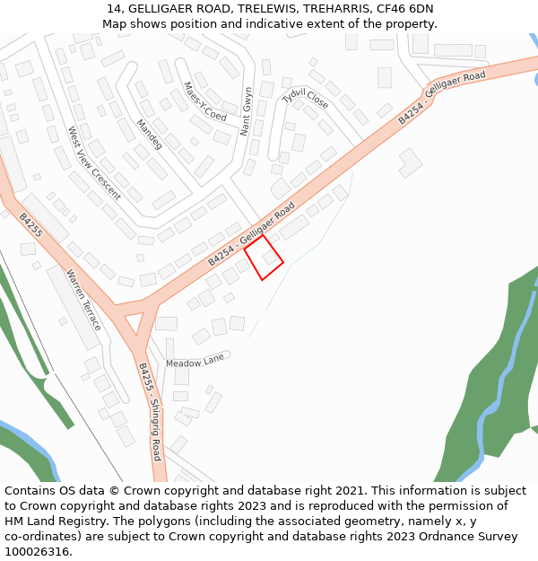 14, GELLIGAER ROAD, TRELEWIS, TREHARRIS, CF46 6DN: Location map and indicative extent of plot