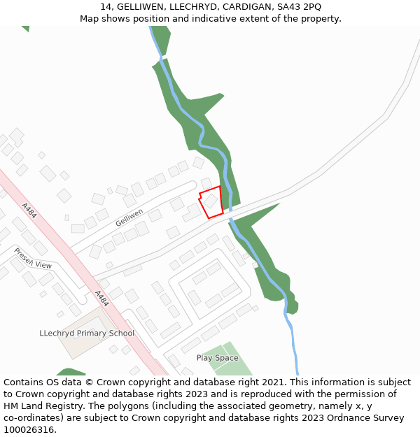 14, GELLIWEN, LLECHRYD, CARDIGAN, SA43 2PQ: Location map and indicative extent of plot