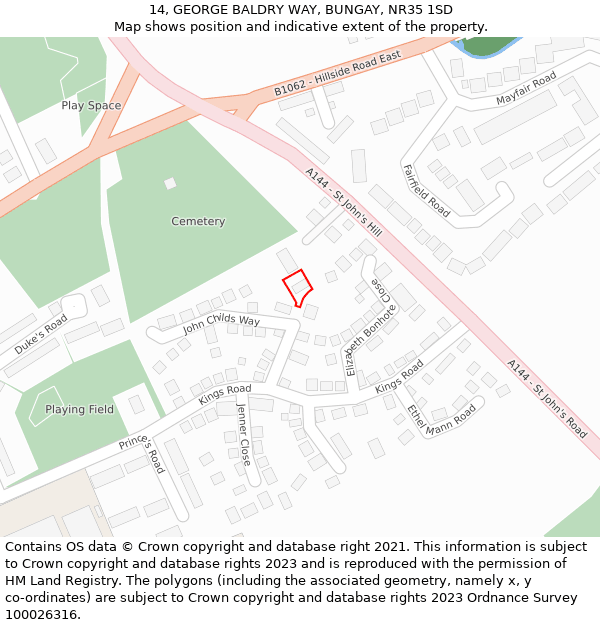 14, GEORGE BALDRY WAY, BUNGAY, NR35 1SD: Location map and indicative extent of plot