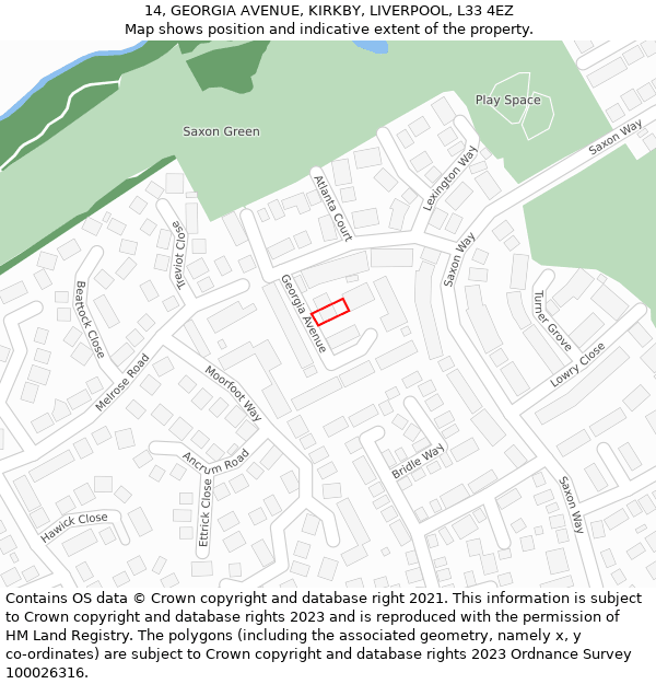 14, GEORGIA AVENUE, KIRKBY, LIVERPOOL, L33 4EZ: Location map and indicative extent of plot
