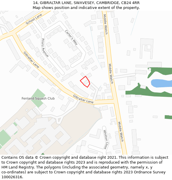 14, GIBRALTAR LANE, SWAVESEY, CAMBRIDGE, CB24 4RR: Location map and indicative extent of plot