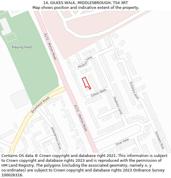 14, GILKES WALK, MIDDLESBROUGH, TS4 3RT: Location map and indicative extent of plot