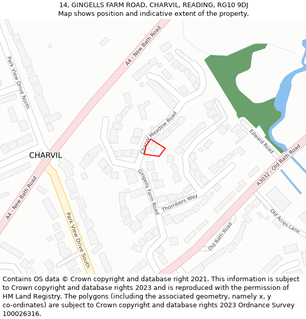 14, GINGELLS FARM ROAD, CHARVIL, READING, RG10 9DJ: Location map and indicative extent of plot