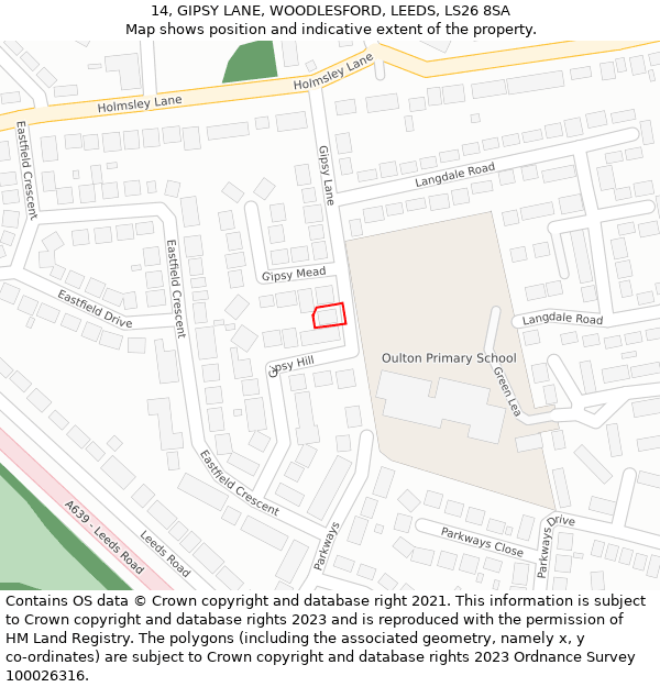 14, GIPSY LANE, WOODLESFORD, LEEDS, LS26 8SA: Location map and indicative extent of plot