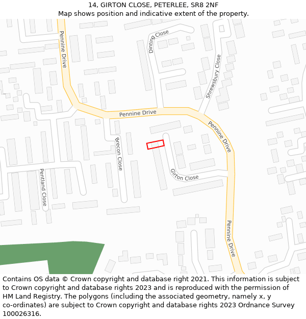 14, GIRTON CLOSE, PETERLEE, SR8 2NF: Location map and indicative extent of plot