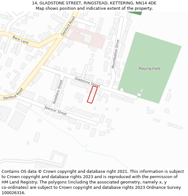 14, GLADSTONE STREET, RINGSTEAD, KETTERING, NN14 4DE: Location map and indicative extent of plot