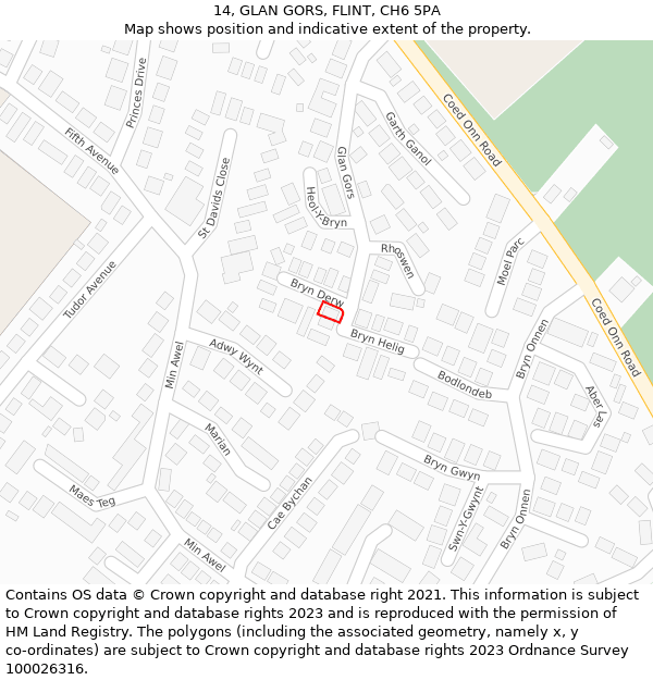 14, GLAN GORS, FLINT, CH6 5PA: Location map and indicative extent of plot