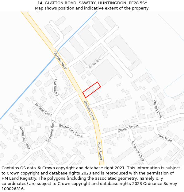 14, GLATTON ROAD, SAWTRY, HUNTINGDON, PE28 5SY: Location map and indicative extent of plot