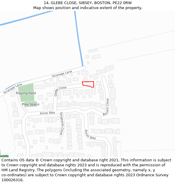 14, GLEBE CLOSE, SIBSEY, BOSTON, PE22 0RW: Location map and indicative extent of plot