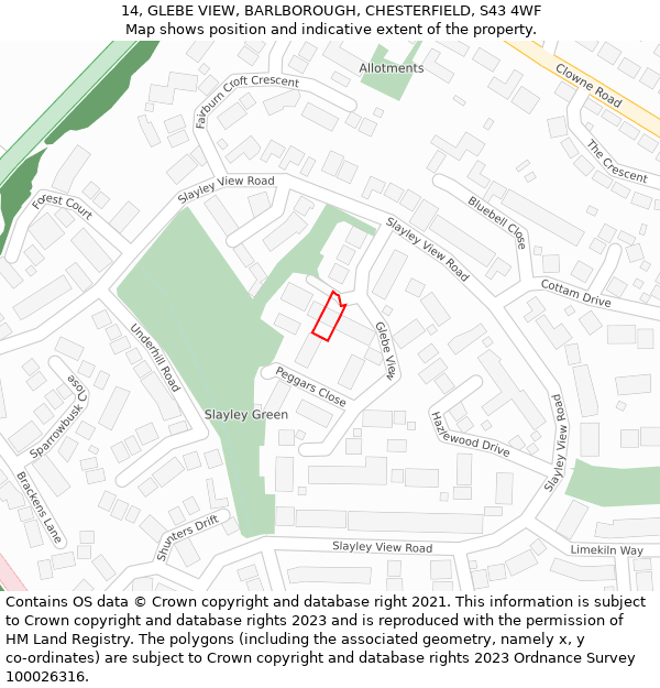 14, GLEBE VIEW, BARLBOROUGH, CHESTERFIELD, S43 4WF: Location map and indicative extent of plot