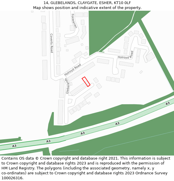 14, GLEBELANDS, CLAYGATE, ESHER, KT10 0LF: Location map and indicative extent of plot