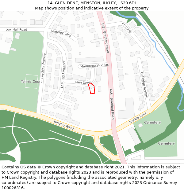 14, GLEN DENE, MENSTON, ILKLEY, LS29 6DL: Location map and indicative extent of plot