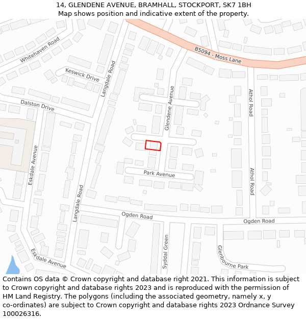 14, GLENDENE AVENUE, BRAMHALL, STOCKPORT, SK7 1BH: Location map and indicative extent of plot