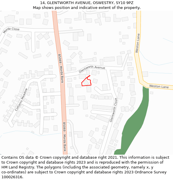 14, GLENTWORTH AVENUE, OSWESTRY, SY10 9PZ: Location map and indicative extent of plot