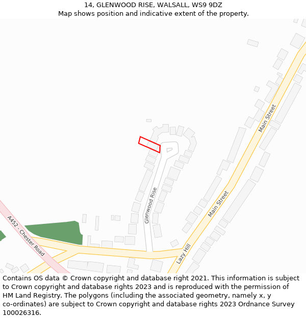 14, GLENWOOD RISE, WALSALL, WS9 9DZ: Location map and indicative extent of plot