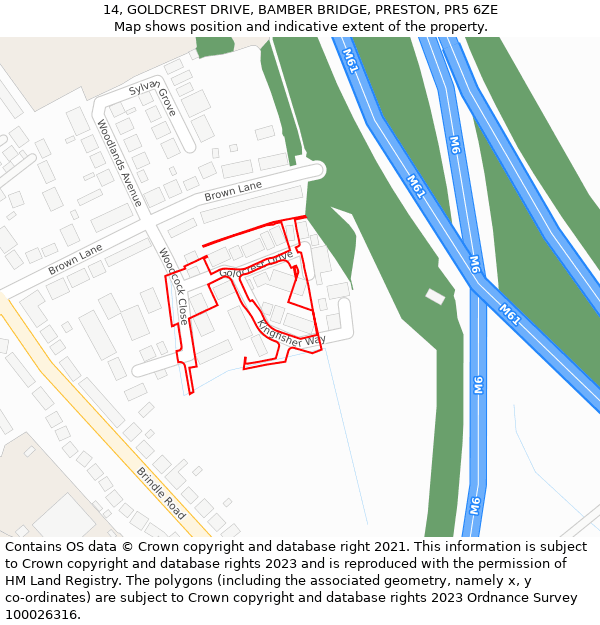 14, GOLDCREST DRIVE, BAMBER BRIDGE, PRESTON, PR5 6ZE: Location map and indicative extent of plot