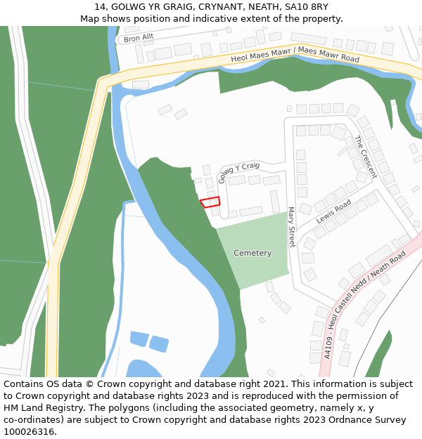 14, GOLWG YR GRAIG, CRYNANT, NEATH, SA10 8RY: Location map and indicative extent of plot