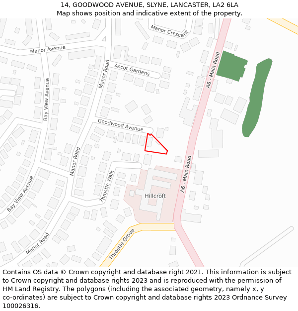 14, GOODWOOD AVENUE, SLYNE, LANCASTER, LA2 6LA: Location map and indicative extent of plot