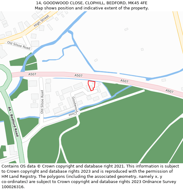 14, GOODWOOD CLOSE, CLOPHILL, BEDFORD, MK45 4FE: Location map and indicative extent of plot