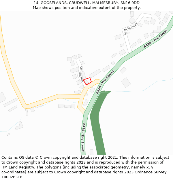 14, GOOSELANDS, CRUDWELL, MALMESBURY, SN16 9DD: Location map and indicative extent of plot