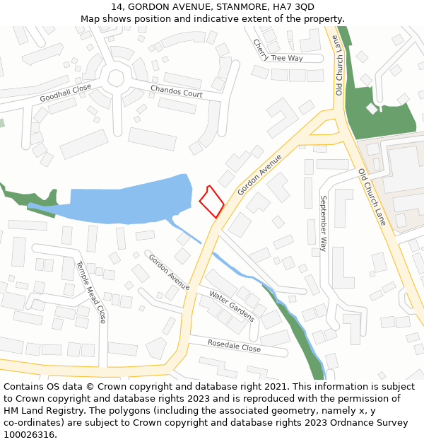 14, GORDON AVENUE, STANMORE, HA7 3QD: Location map and indicative extent of plot