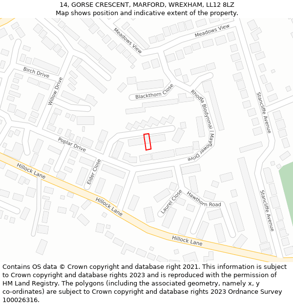 14, GORSE CRESCENT, MARFORD, WREXHAM, LL12 8LZ: Location map and indicative extent of plot