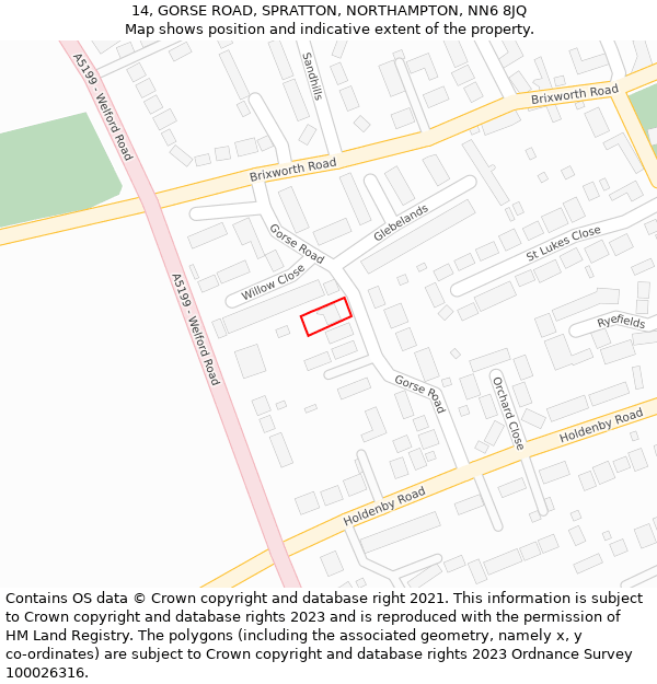 14, GORSE ROAD, SPRATTON, NORTHAMPTON, NN6 8JQ: Location map and indicative extent of plot