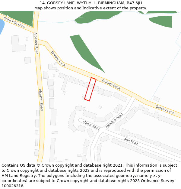 14, GORSEY LANE, WYTHALL, BIRMINGHAM, B47 6JH: Location map and indicative extent of plot