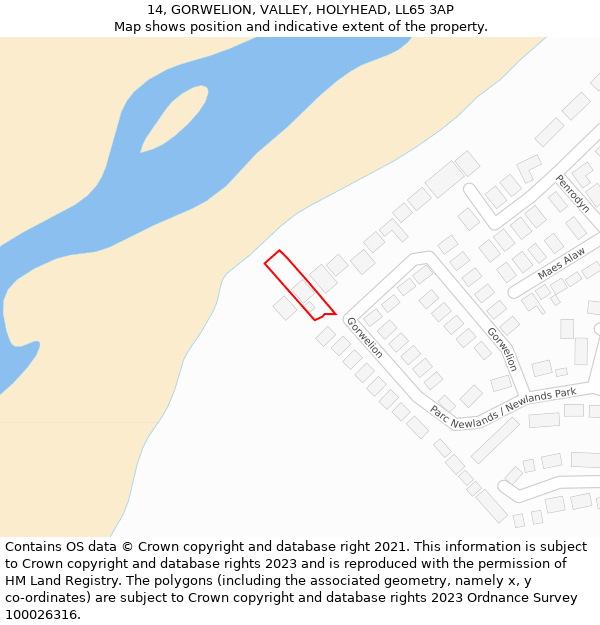 14, GORWELION, VALLEY, HOLYHEAD, LL65 3AP: Location map and indicative extent of plot