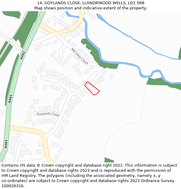 14, GOYLANDS CLOSE, LLANDRINDOD WELLS, LD1 5RB: Location map and indicative extent of plot