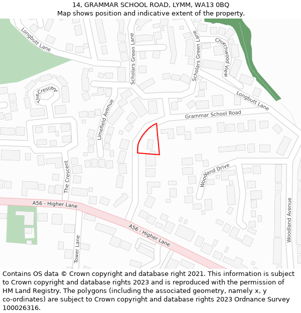 14, GRAMMAR SCHOOL ROAD, LYMM, WA13 0BQ: Location map and indicative extent of plot