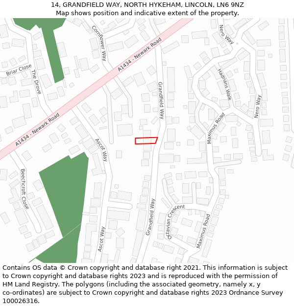 14, GRANDFIELD WAY, NORTH HYKEHAM, LINCOLN, LN6 9NZ: Location map and indicative extent of plot