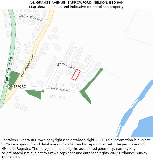 14, GRANGE AVENUE, BARROWFORD, NELSON, BB9 6AN: Location map and indicative extent of plot